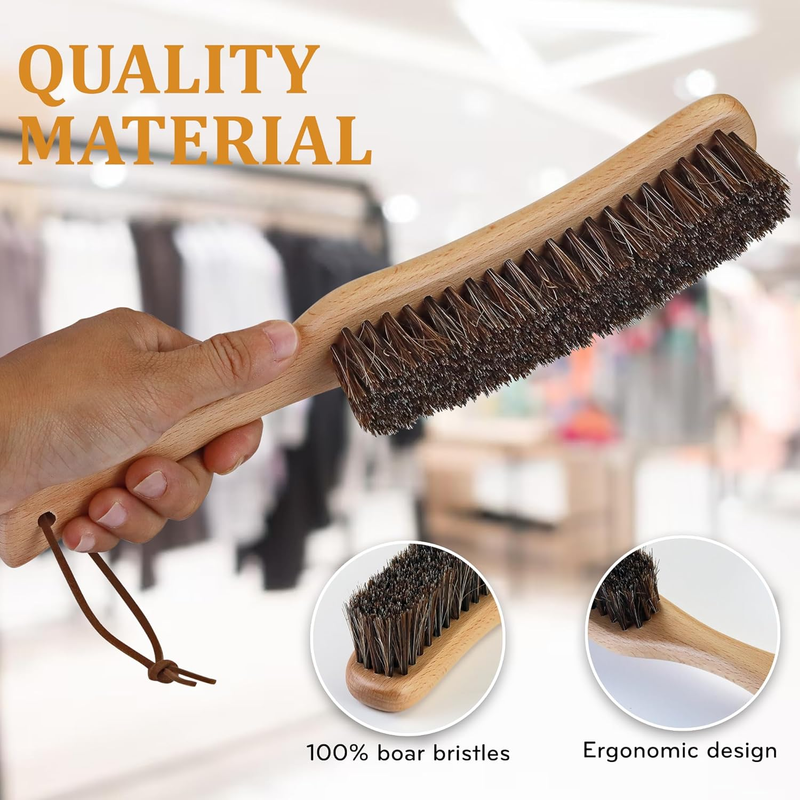 Lint Brush for Clothes with 100% Soft Horse Hair Bristle, Large Beech Wood Handl