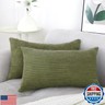 Pack of 2 Olive Green Corduroy Decorative Throw Pillow Covers 12x20 Inch Striped Cushion Covers Cozy Boho Pillowcase Farmhouse Home Decor Soft Accent Cushion Case for Couch Sofa Bed 30x50 cm