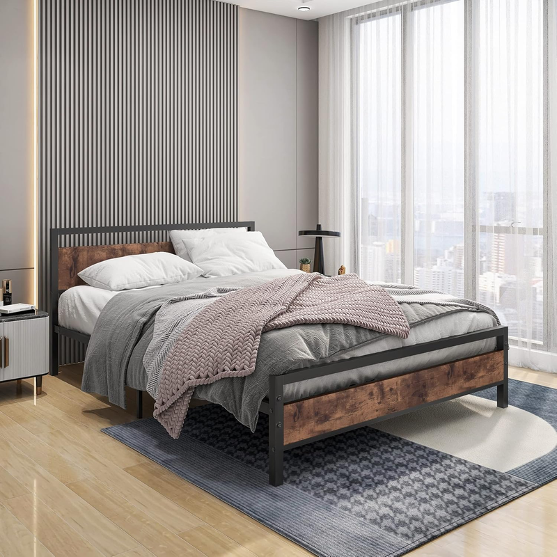 Black Queen Size Bed Frames with Wood Headboard,Queen Bed Frame with Storage No