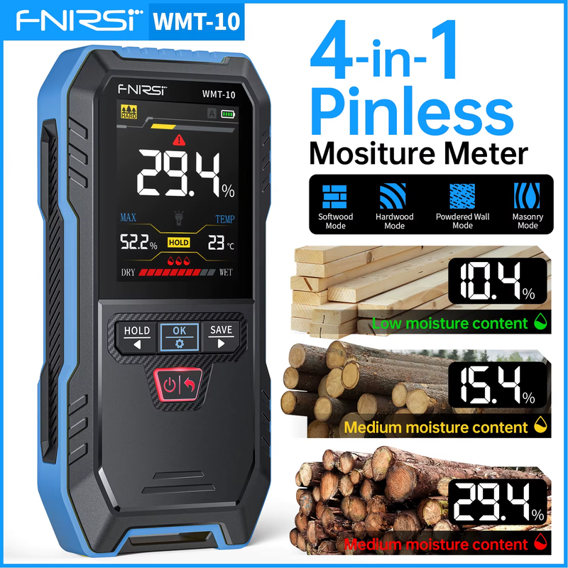 WMT-10 Inductive Wood Moisture Meter Hygrometer Non-contact Timber Damp Wall Det