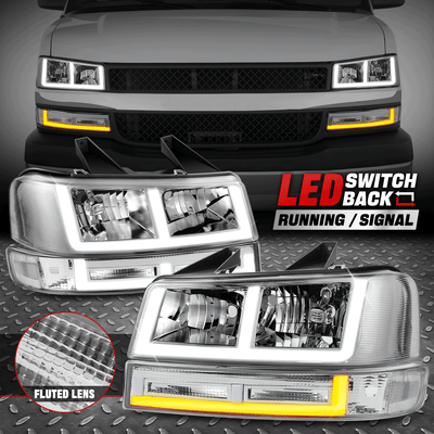 [Switchback E-LED DRL] For 03-24 Express Savana 1500-3500 Headlight Lamps Chrome