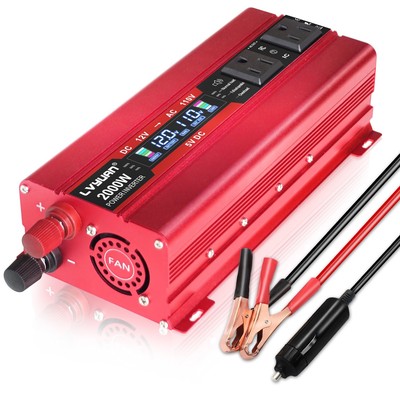 1000W 2000W Car Power Inverter Converter DC 12V to AC 110V 2USB 4AC Camping Red