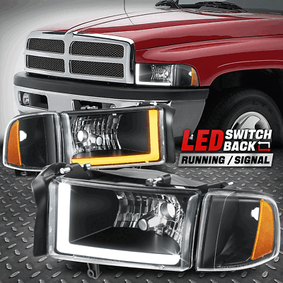 [Switchback L-LED DRL] Для фар 94-02 Dodge Ram 1500 2500 3500 Черный/янтарный