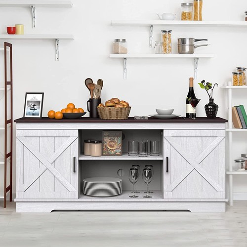 59" Farmhouse Sideboard Buffet Storage Cabinet Barn Door for