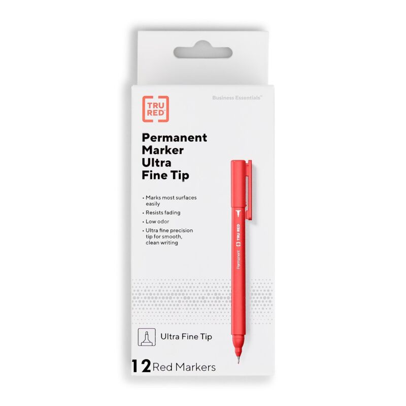 TRU RED Pen Permanent Markers Ultra Fine Tip Red 36/Carton TR54540VS