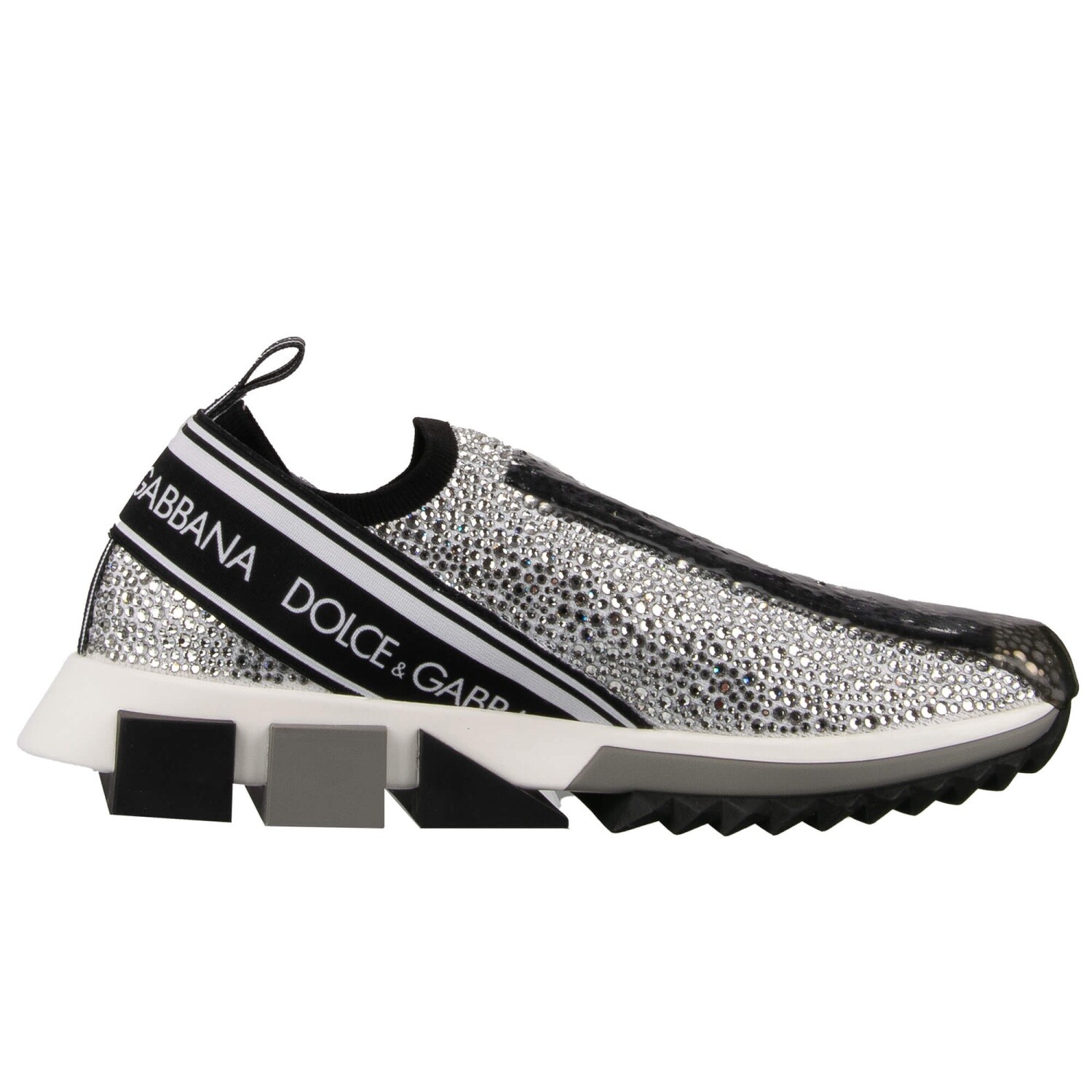Pre-owned Dolce & Gabbana Crystal Dg Logo Slip-on Sneaker Sorrento White Black 13717