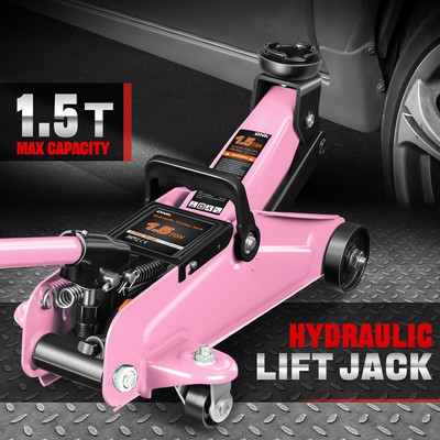 Низкопрофильная гидравлическая тележка грузоподъемностью 1,5 тонны 5,3-12 дюймов для обслуживания / напольного домкрата розового цвета