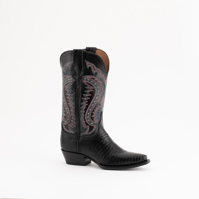 Pre-owned Ferrini Ladies Black Leather Teju Lizard V-toe Cowboy Boots