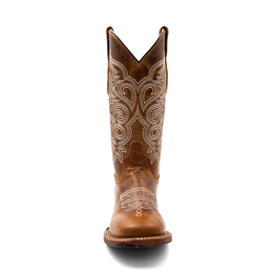 Pre-owned Ferrini Womens Mae Square Toe Brown Leather 12in Cowboy Boots