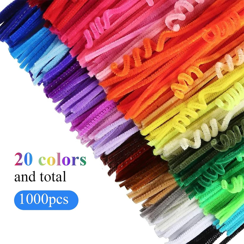 1000Pcs Pipe Cleaners Craft Supplies, 20 Assorted Colors Chenille Stems, Chenill