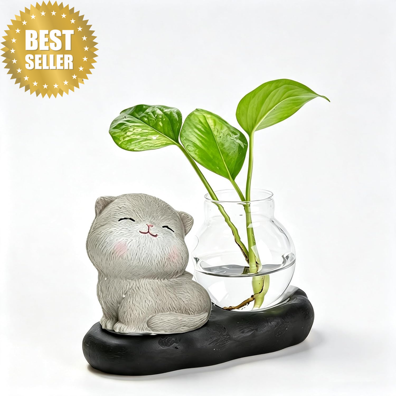 Desktop Glass Planter Vase Holder,Creative Ceramic Cat Shape for Hydroponic Plan