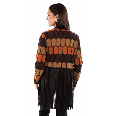 Pre-owned Scully Womens Artful Leather Patch Multi-color Leather Leather Jacket In Multicolor