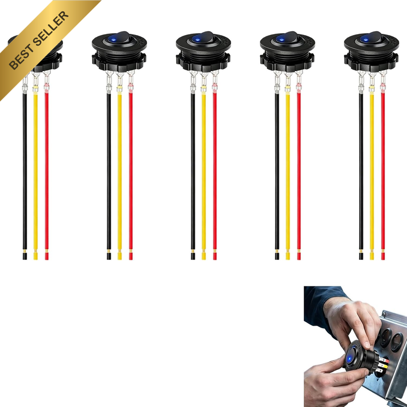 5Pcs round Toggle LED Rocker Switch 12V 20A – Pre-Wired Blue LED Rocker Switch w