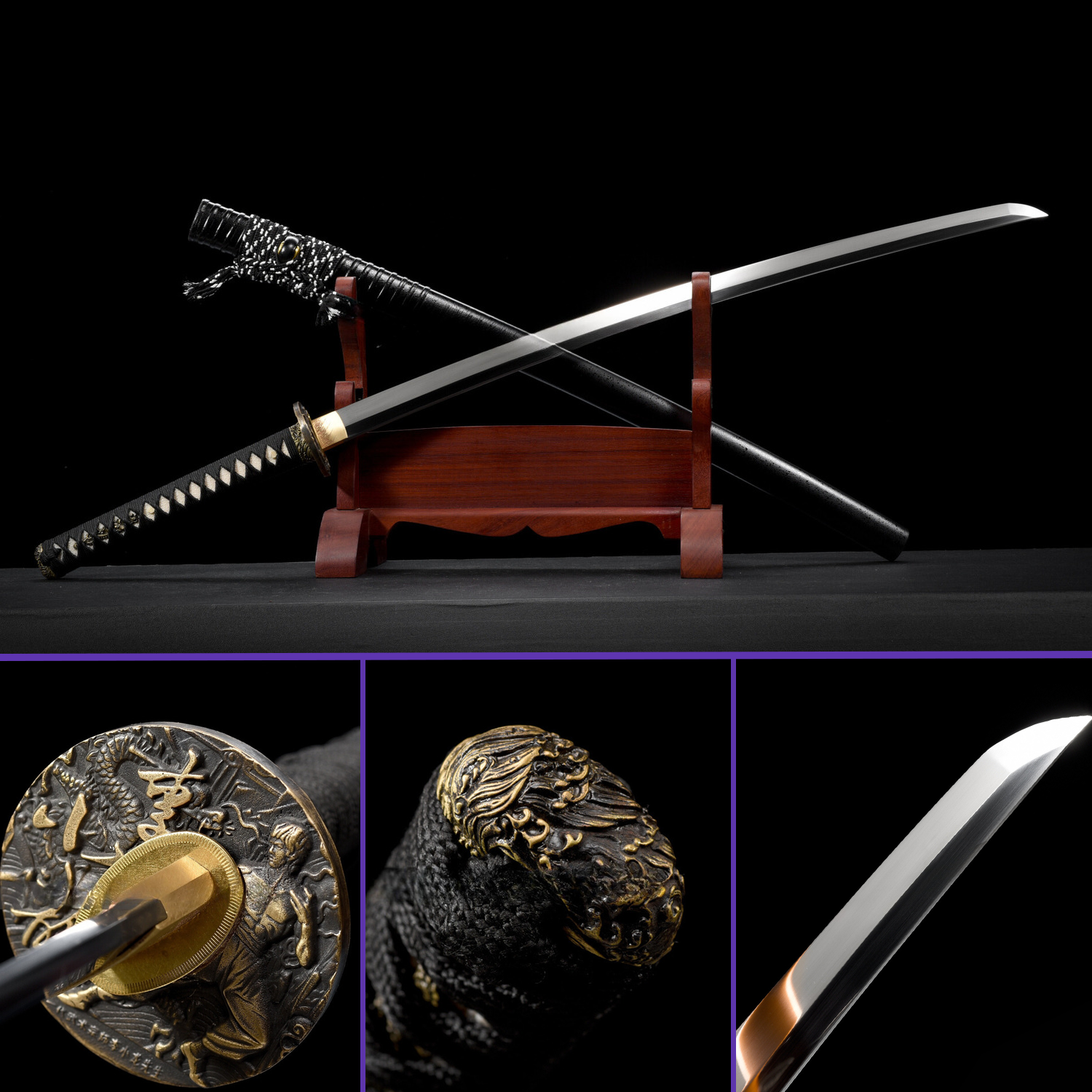 りゅう Noble Midnight Ro Katana Sword: 1095 Carbon Stee Bruce Lee Theme