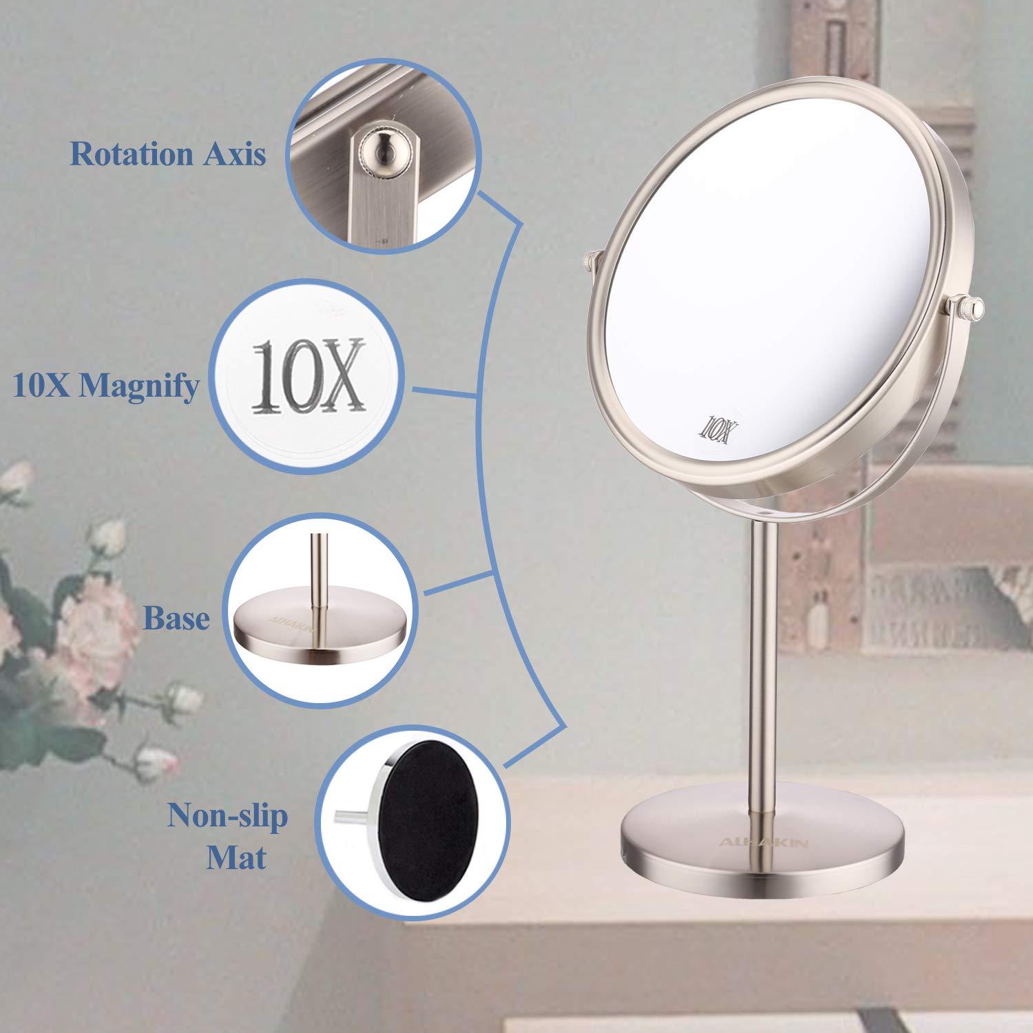 Vanity Makeup Mirror - 8'' Tabletop 10x Magnifying Two-Sided Swivel Cosmetic