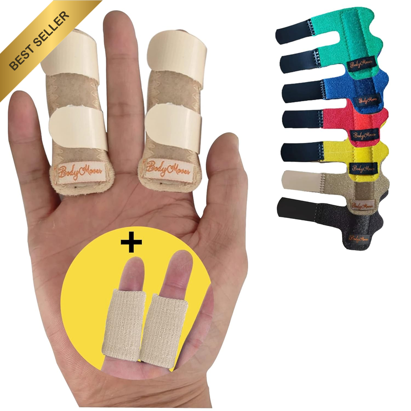 2 Finger Splints plus 2 Sleeves (4 Pc Set, Desert Sand)