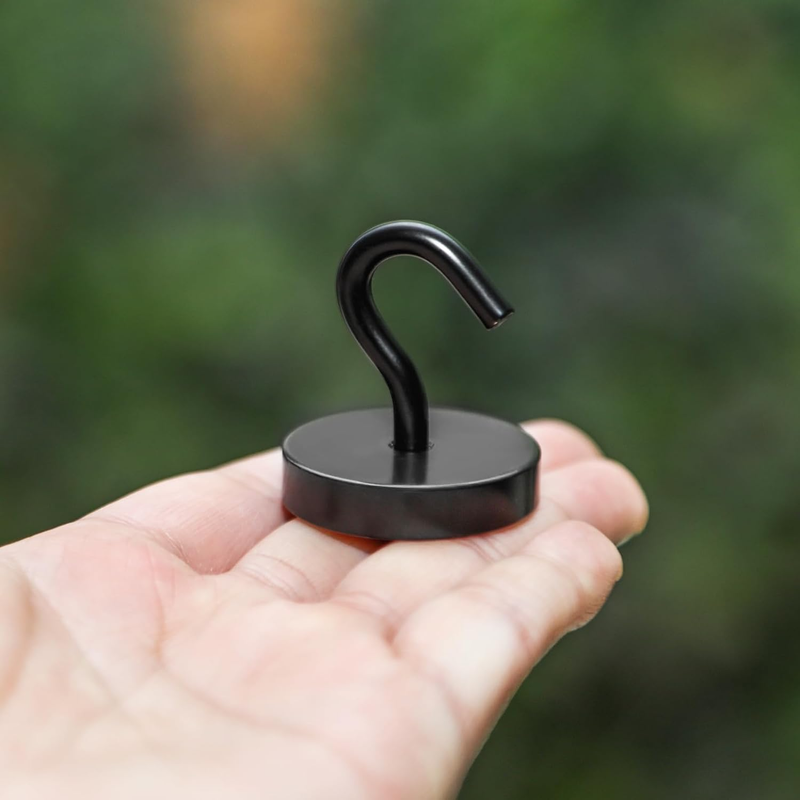 Black Magnetic Hooks,100lb+ Heavy Duty Earth Magnets with Hook for Refrigerator,