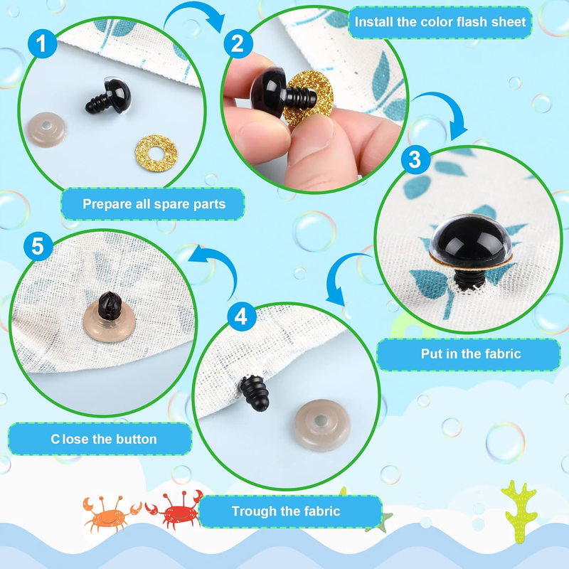 180 Pieces 10-20 mm Large Safety Eyes and Nose with Washers for Amigurumi Animal