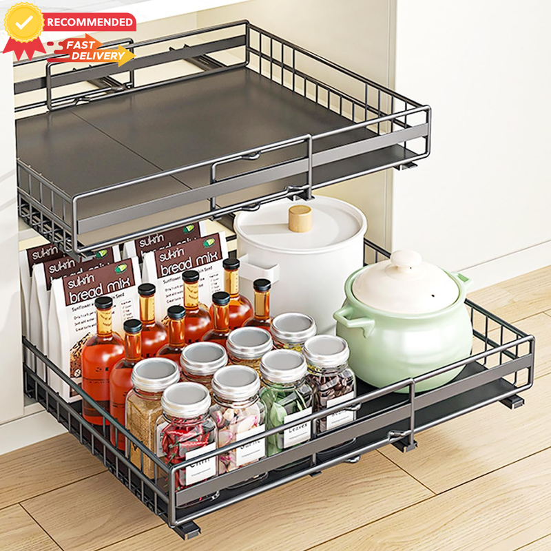 2 Pack Pull Out Cabinet Organizers, Expandable Slide-Out Shelves for Kitchen, Ad