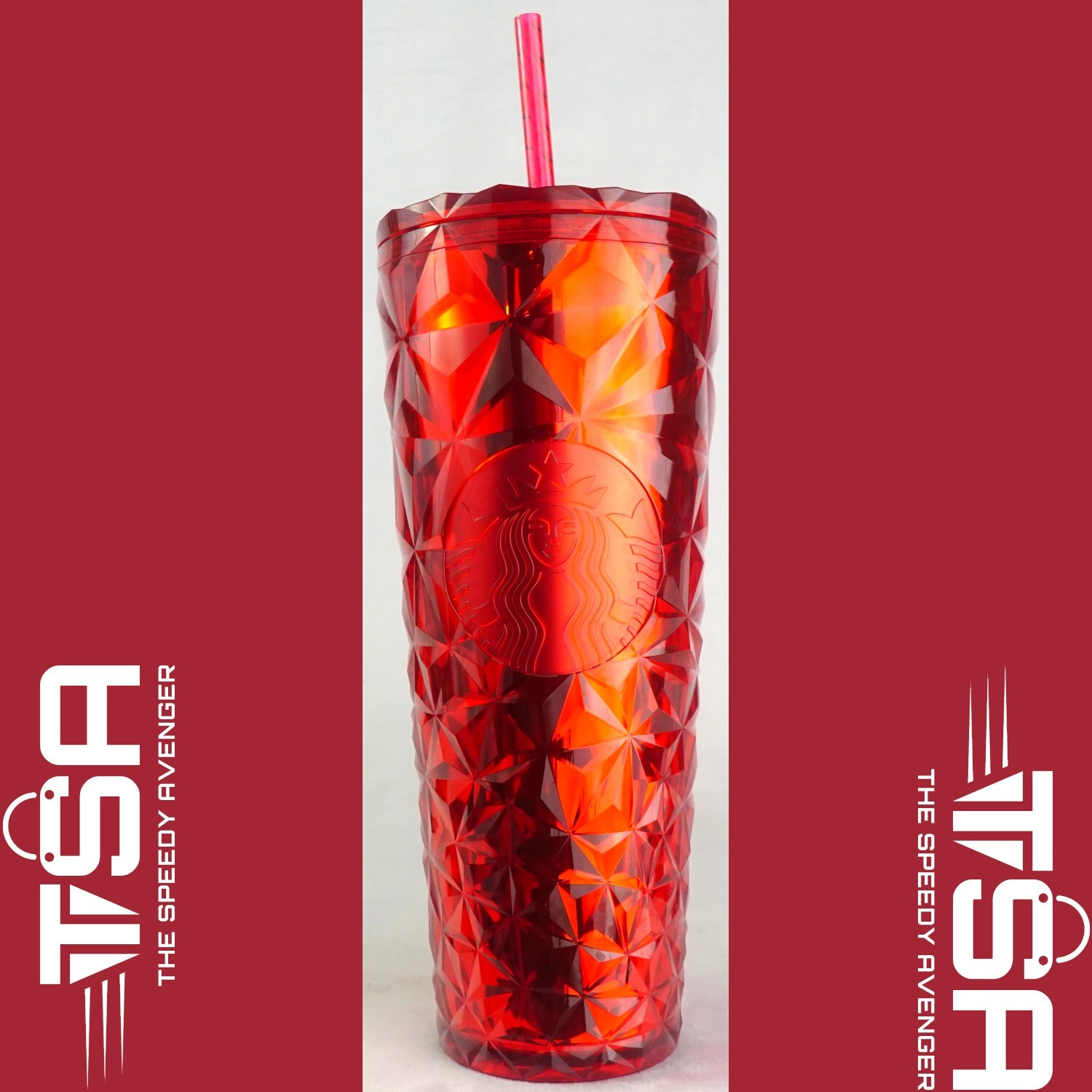 STARBUCKS VENTI 24OZ CHRISTMAS POINSETTIA RED PRISM IRIDESCENT COLD CUP TUMBLER