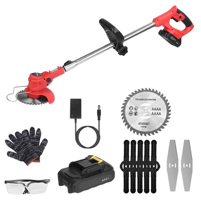 Electric Cordless Grass String Trimmer Lawn Edger Weed Cutter+2 Battery+5 Blades