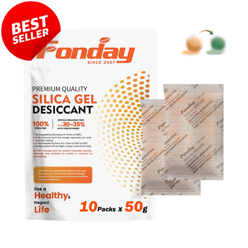 10 Pack 50g Rechargeable Silica Gel Desiccant Bags Moisture Indicator - US