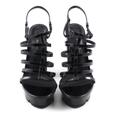 Pre-owned Ferragamo Salvatore  'alatrix' Patent Leather Platform Heels 9.5c $995 Shoes In Black