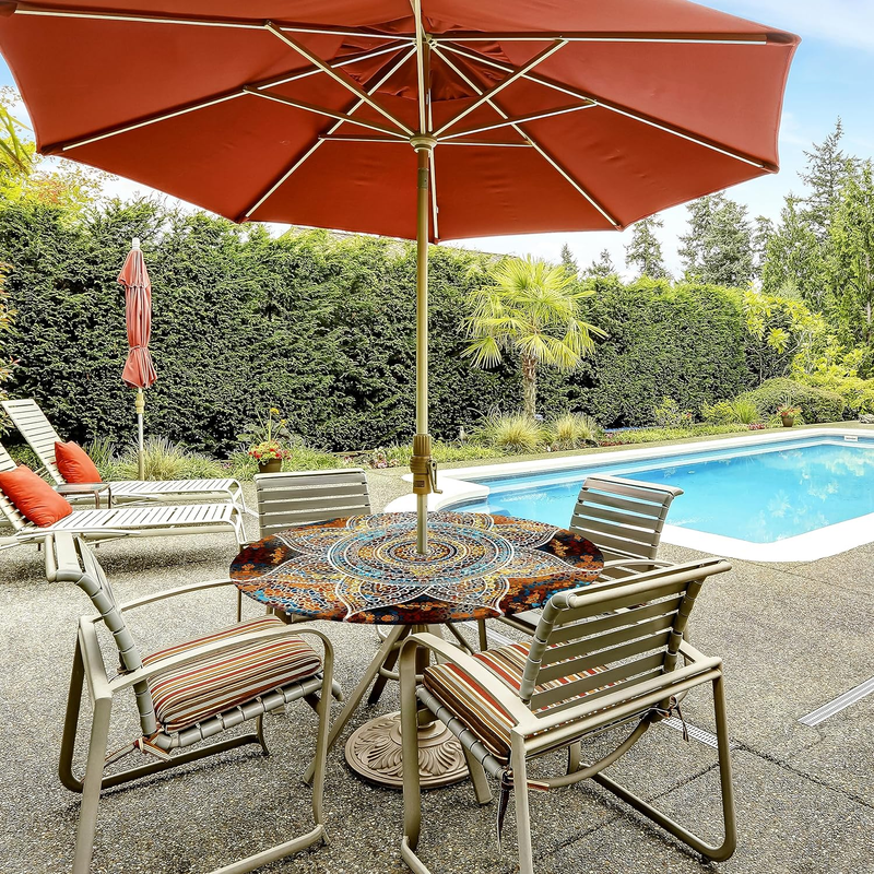 Outdoor Tablecloth with Umbrella Hole Waterproof round Fitted Tablecloth with El