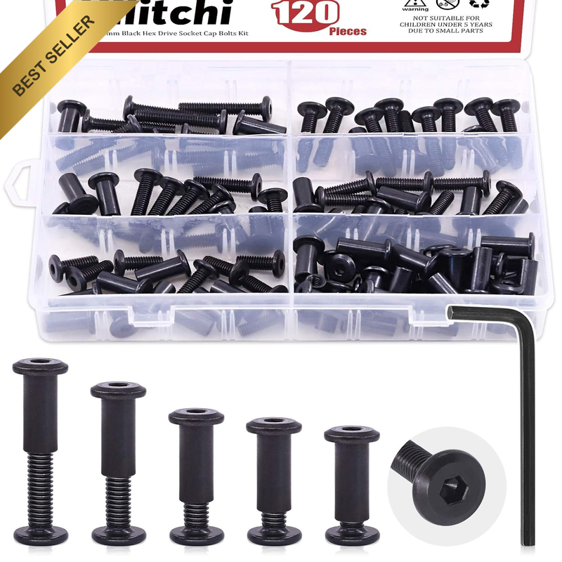 120Pcs M6 Hex Drive Socket Cap Bolts Kit Countersunk Head Screws Bolts Dowel Bar