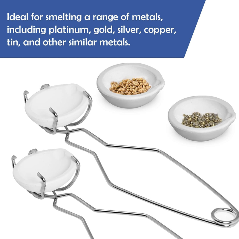 -8 Pcs Crucibles for Melting Metal Kit, 4 Ceramic Quartz Crucibles