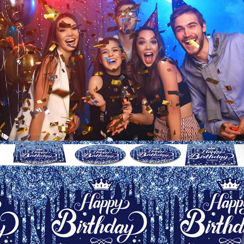 41 Pcs Navy Blue and Silver Birthday Party Supplies Navy Blue Tableware for Tabl