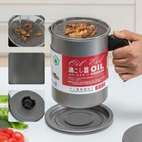 1.4L Bacon Grease Oil Container Keeper Storage Can with Strainer Stainless Steel 4
