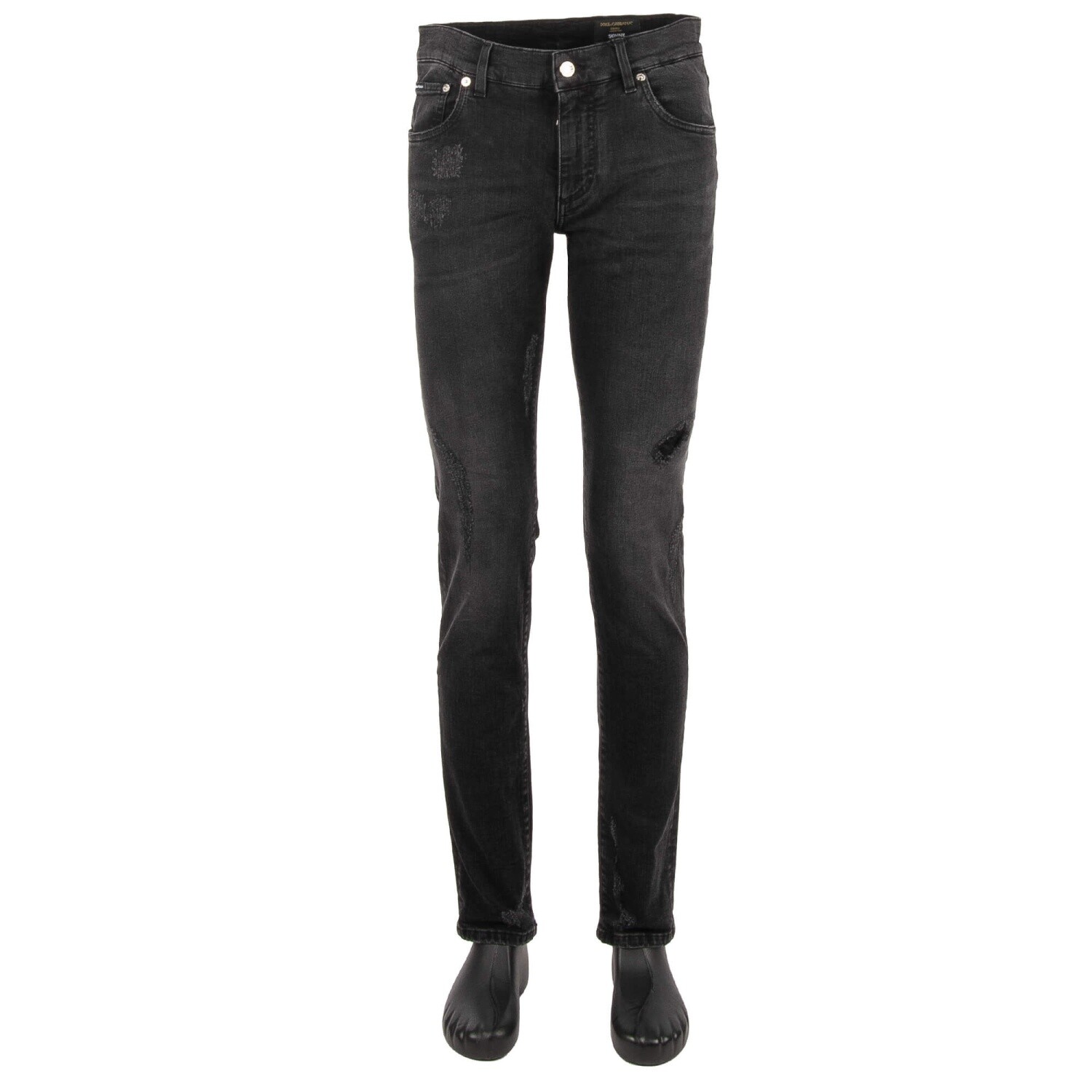 DOLCE & GABBANA Джинсы из рваного денима SKINNY с логотипом, черные 48 32 M 11280