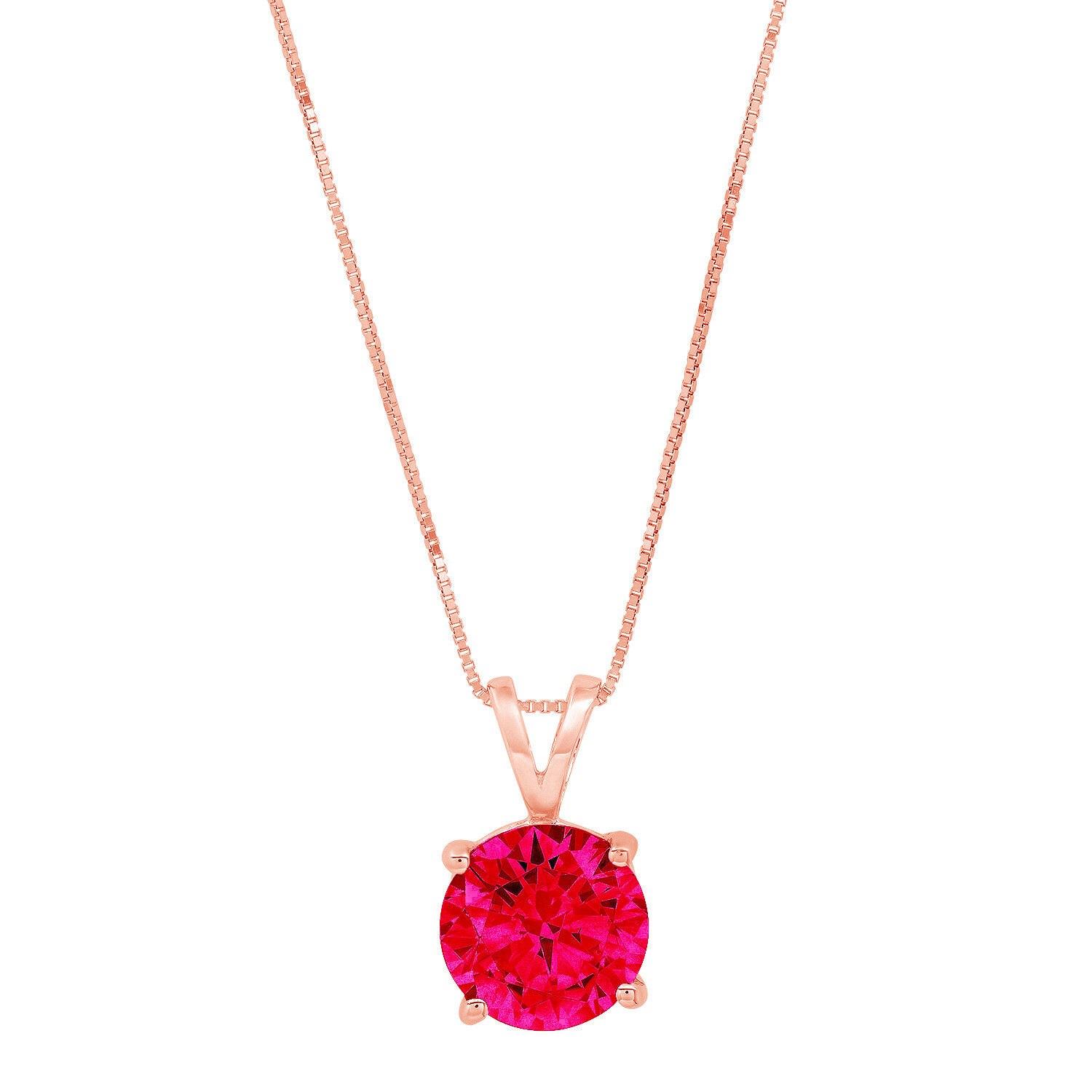 Pre-owned Pucci 3.0 Ct Round Cut Ruby Simulated Pendant 16" Chain Box 14k Solid Pink Rose Gold In Red