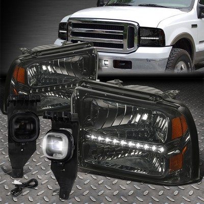 [LED DRL] ДЛЯ 05-07 FORD F250-F550 ДЫМЧАТАЯ/ЖЕЛТАЯ ФАРА + ПРОЗРАЧНАЯ ПРОТИВОТУМАННАЯ ФАРА + ВЫКЛЮЧАТЕЛЬ