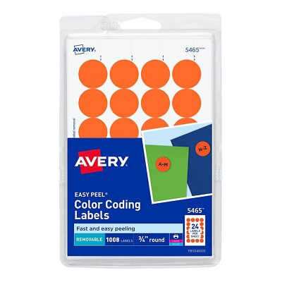 Avery Printable Removable Color-Coding Labels 3/4'' dia Orange 1008/Pack 05465
