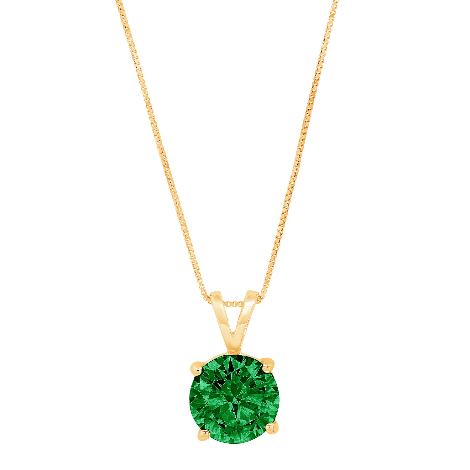 Pre-owned Pucci 1.0 Ct Round Cut Emerald Simulated Pendant 16" Chain Box 14k Solid Yellow Gold