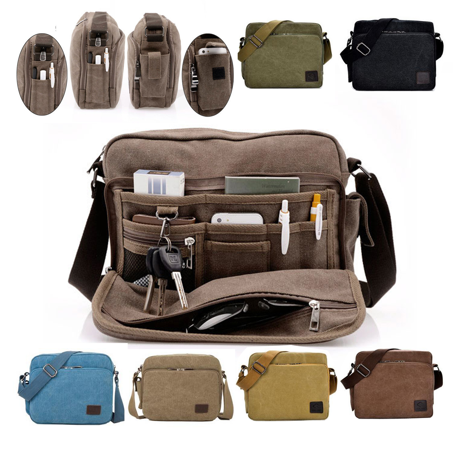 Men Vintage Shoulder Messenger Bag Canvas Satchel Travel Military ...