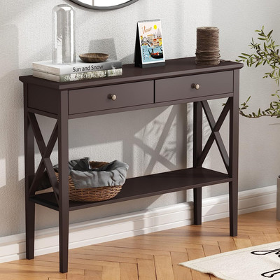 Console Table with Drawers, Narrow Wood Accent Sofa Table Entryway Table with St