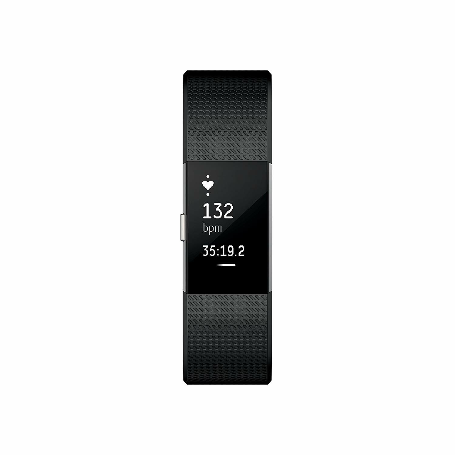 New Fitbit Charge 2 Heart Rate Monitor Fitness Tracker Wristband Black LARGE