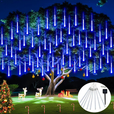 Solar Christmas Lights Outdoor Waterproof, Blue Solar Meteor Shower Rain Lights,