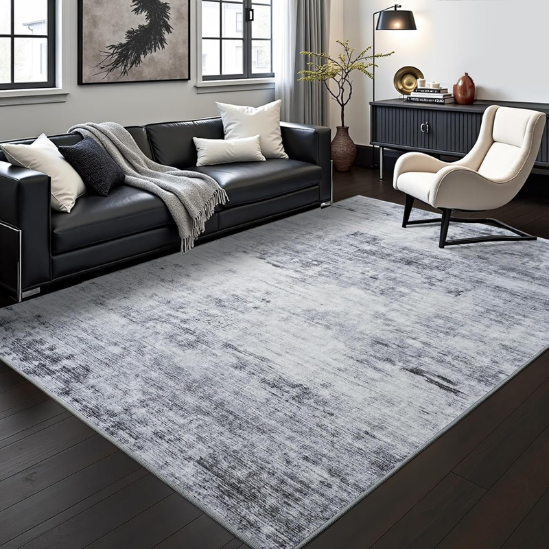 Abstract Area Rug 6X9 Modern Washable Rug Soft Non Slip Rug Low Pile for Bedroom Living Room Dining Room Grey