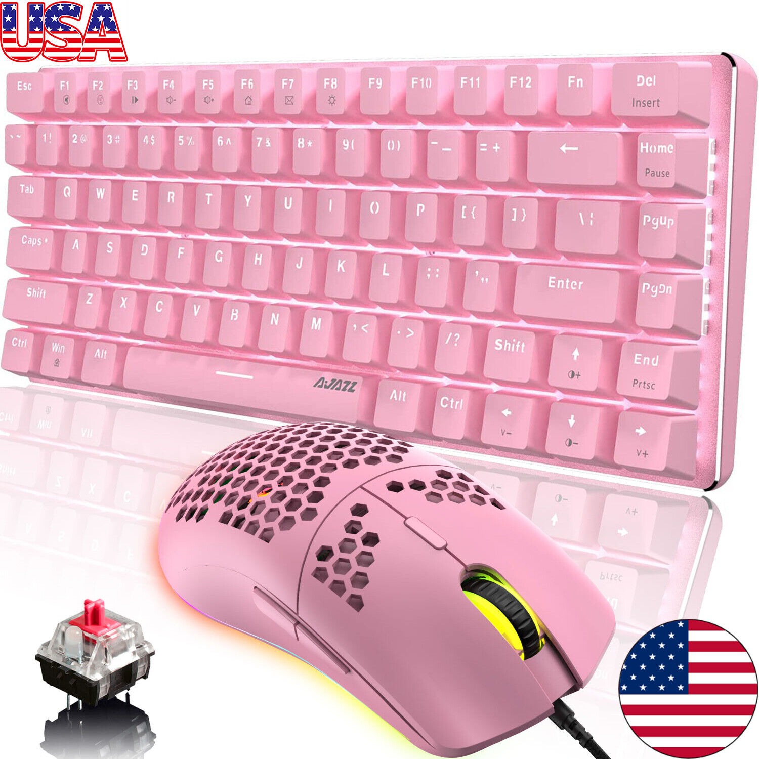 Pink Wired Gaming Mechanical Keyboard&Mouse Set for Computer