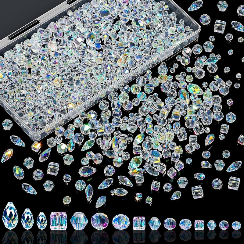 Crystal Beads, 800 Pcs Crystal Glass Beads Bulk for Jewelry Making | Clear Cryst