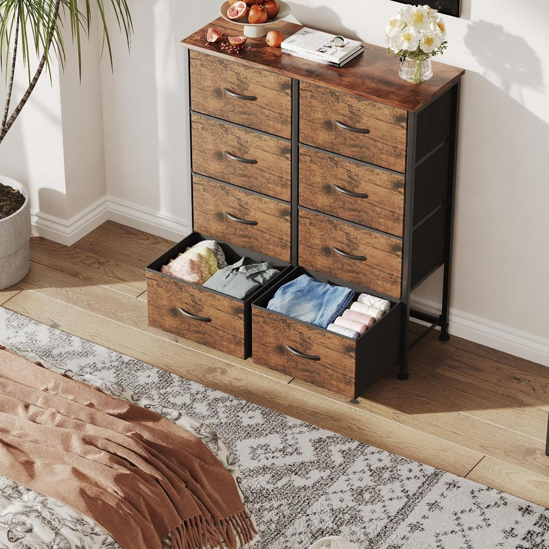 Dresser for Bedroom with 8 Drawers, Chest of Drawers, 4-Tier Wide Storage with R