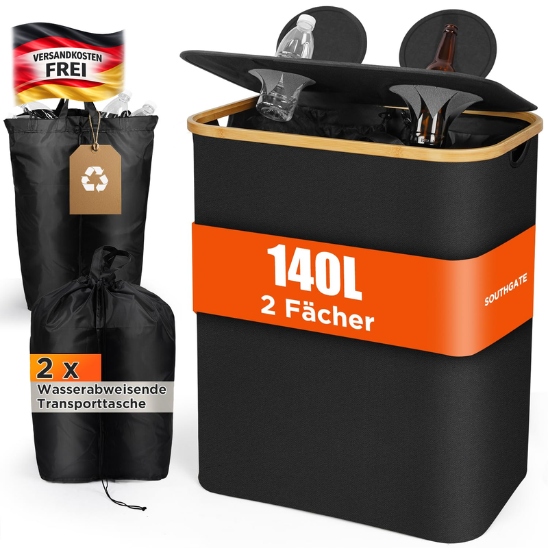 Pfandflaschen Sammelbehälter 140L für Leergut sortieren, faltbar, geruchsdicht