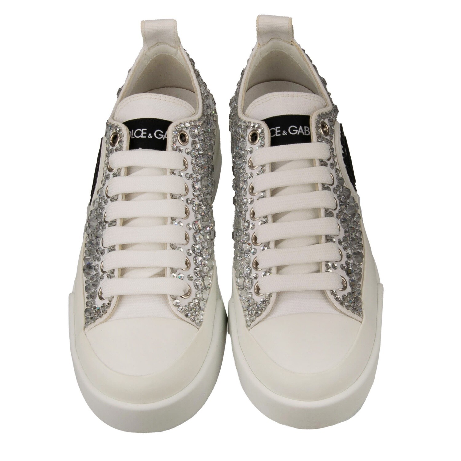 Pre-owned Dolce & Gabbana Portofino Crystal Dg Logo Sneaker Shoes White
