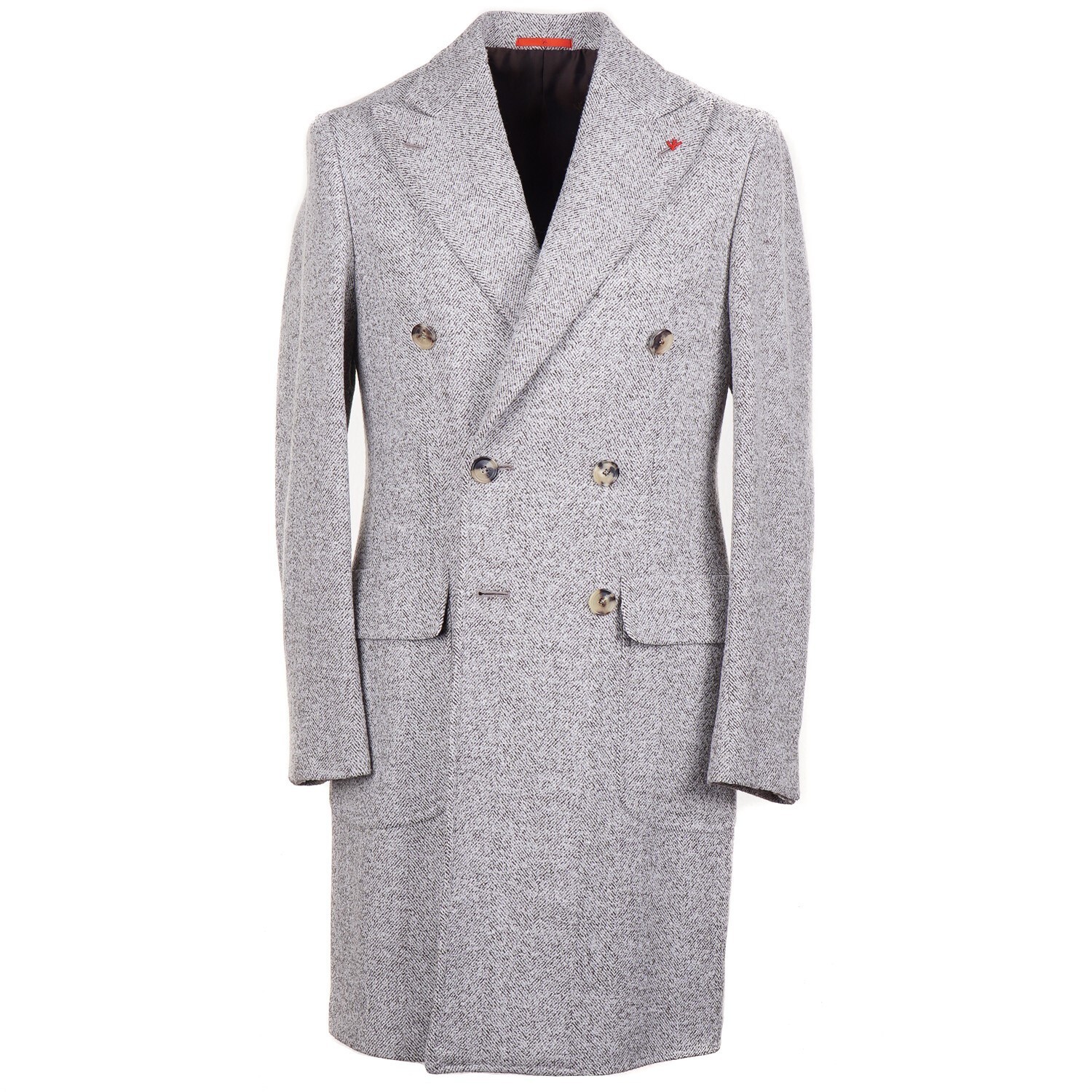 Pre-owned Isaia Slim-fit Light Gray Herringbone Patterned Wool Overcoat 38r (eu 48)