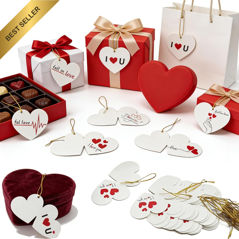 60Pcs Heart-Shaped Love Message Cards,White Paper with Gold String,6.5X7.5Cm,Rom