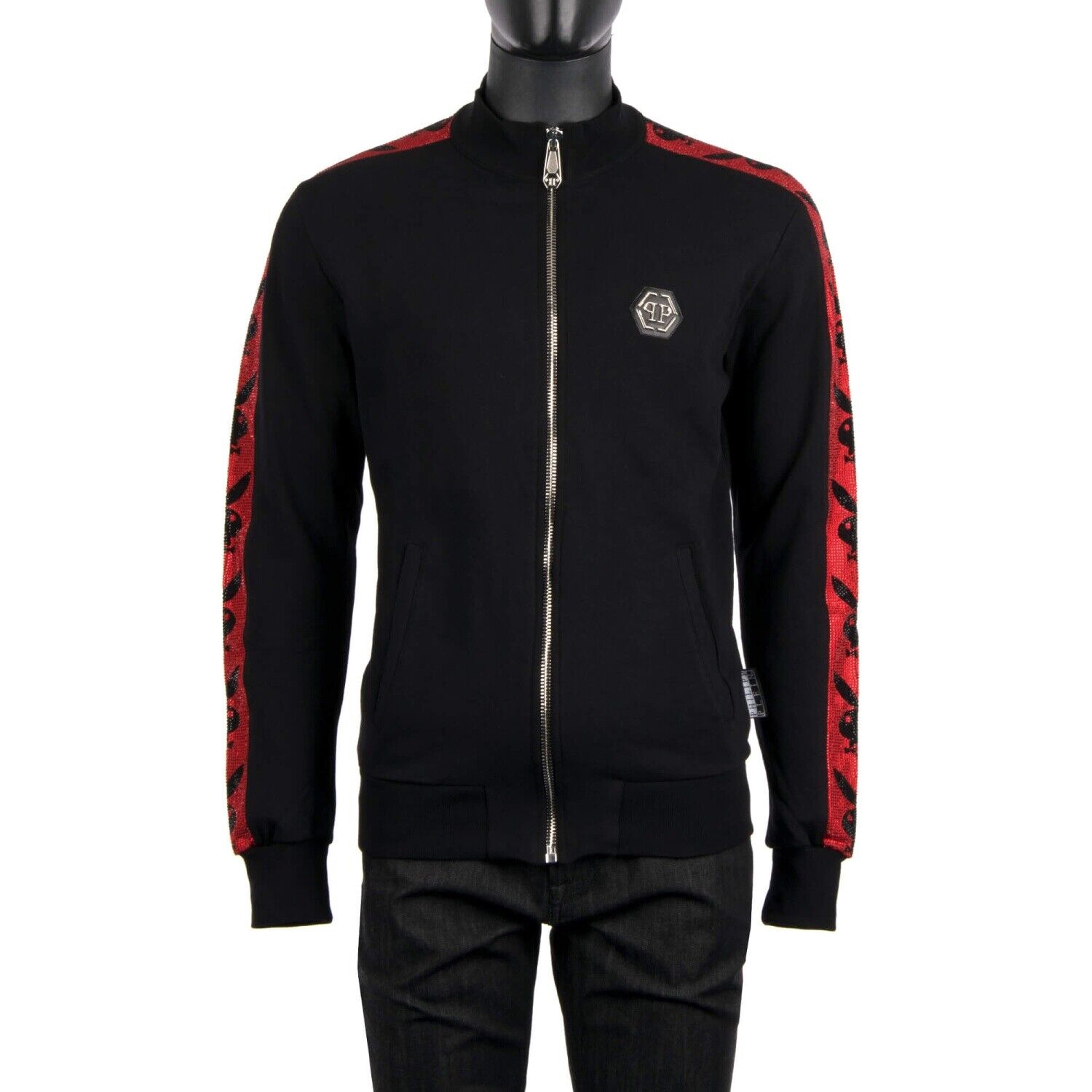 Philipp Plein X Playboy Tracksuit Jacket Crystals Logo Black Philipp Plein X Playboy Tracksuit Jacket Crystals Logo Black